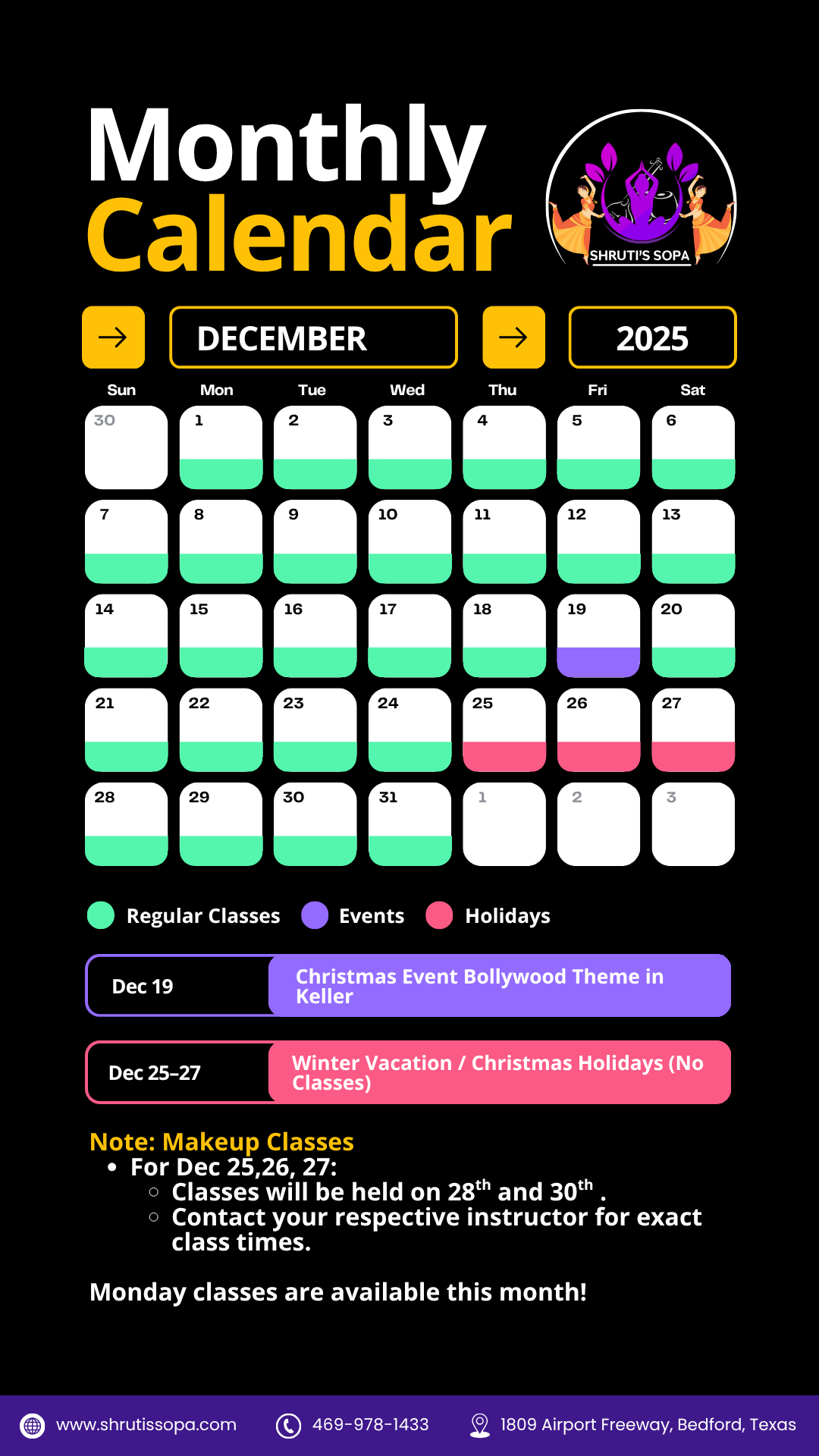 December - 2025 - Monthly Calendar-updated
